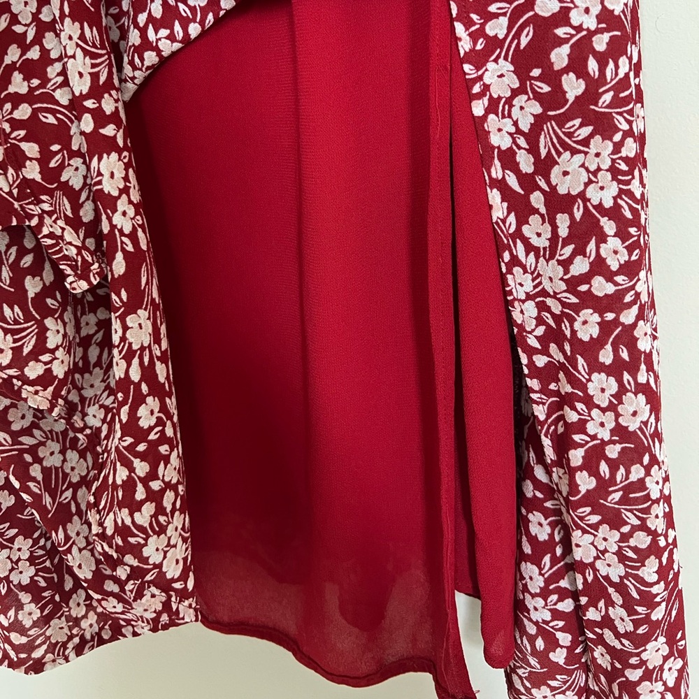 Reformation Cello Midi Dress, red with white floral size XS extra small - Picture 5 of 12